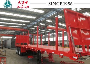 40FT 3 Axles Flatbed Trailer Impact Resistance With Side Wall For Wood Transport