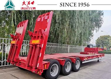 Carbon Steel 3 Axle Low Bed Trailer With Rear Hydraulic Ramp Spring Ramp